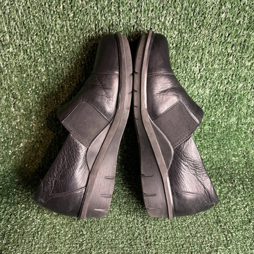 Dansko Julia Leather Slip On Comfort Elastic Wedge Clog Black Women Size 7.5-8